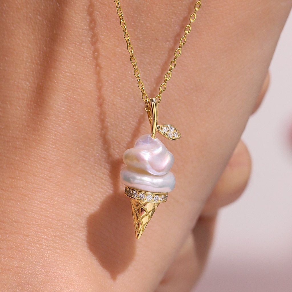 Baroque Ice Cream Charm Pearl Chain Necklace – Niche Luxe Design