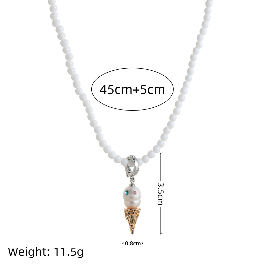 Baroque Ice Cream Charm Pearl Chain Necklace – Niche Luxe Design