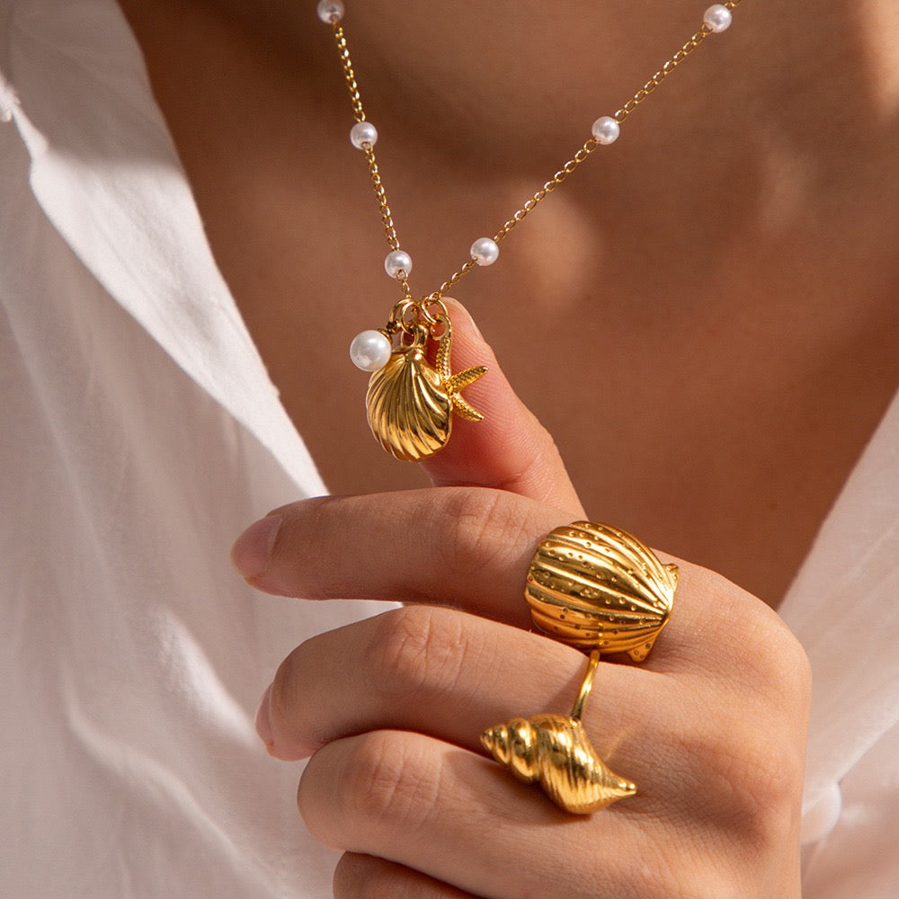 French Ocean Collection Pearl Accessories – Starfish & Shell Fashion Necklace