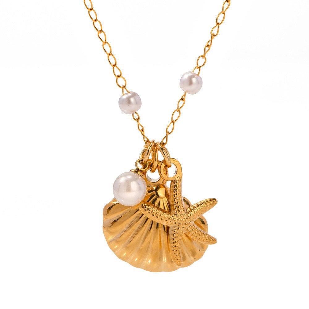 French Ocean Collection Pearl Accessories – Starfish & Shell Fashion Necklace