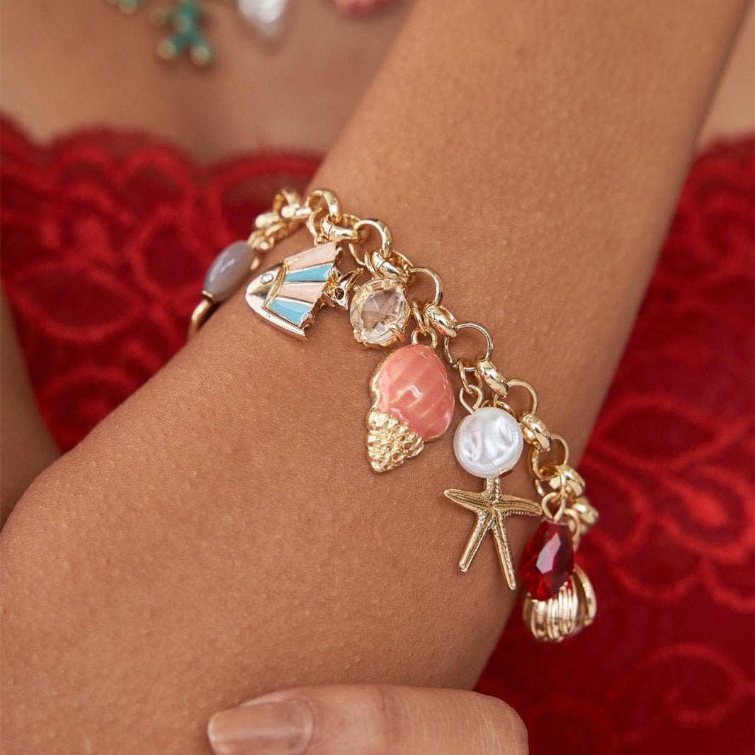 Colourful Summer Beach Series – DIY Pearl & Shell Ocean Charm Pendant Necklace, Gold-Plated Colour-Retaining