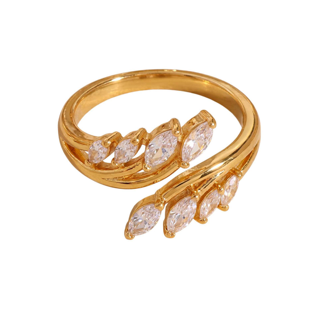 Titanium Steel Gold-Plated Geometric Zirconia Braided Double Heart Gypsophila Diamond-Shape Adjustable Open Ring
