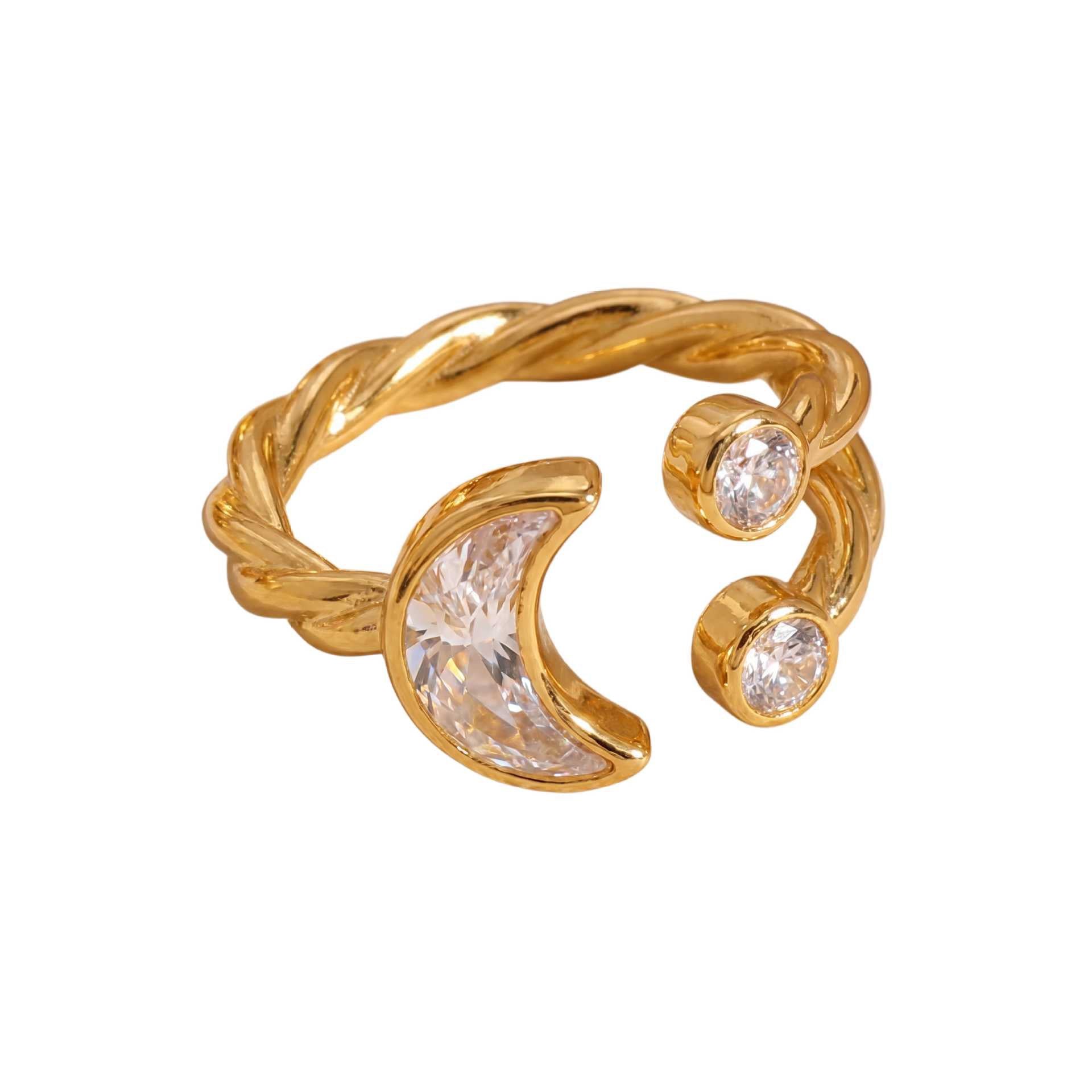 Titanium Steel Gold-Plated Geometric Zirconia Braided Double Heart Gypsophila Diamond-Shape Adjustable Open Ring