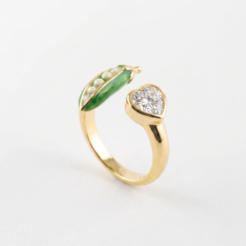 Whimsical Fruit & Vegetable Enamel Open Ring – Zirconia-Set Adjustable Gold-Plated Colour-Retaining