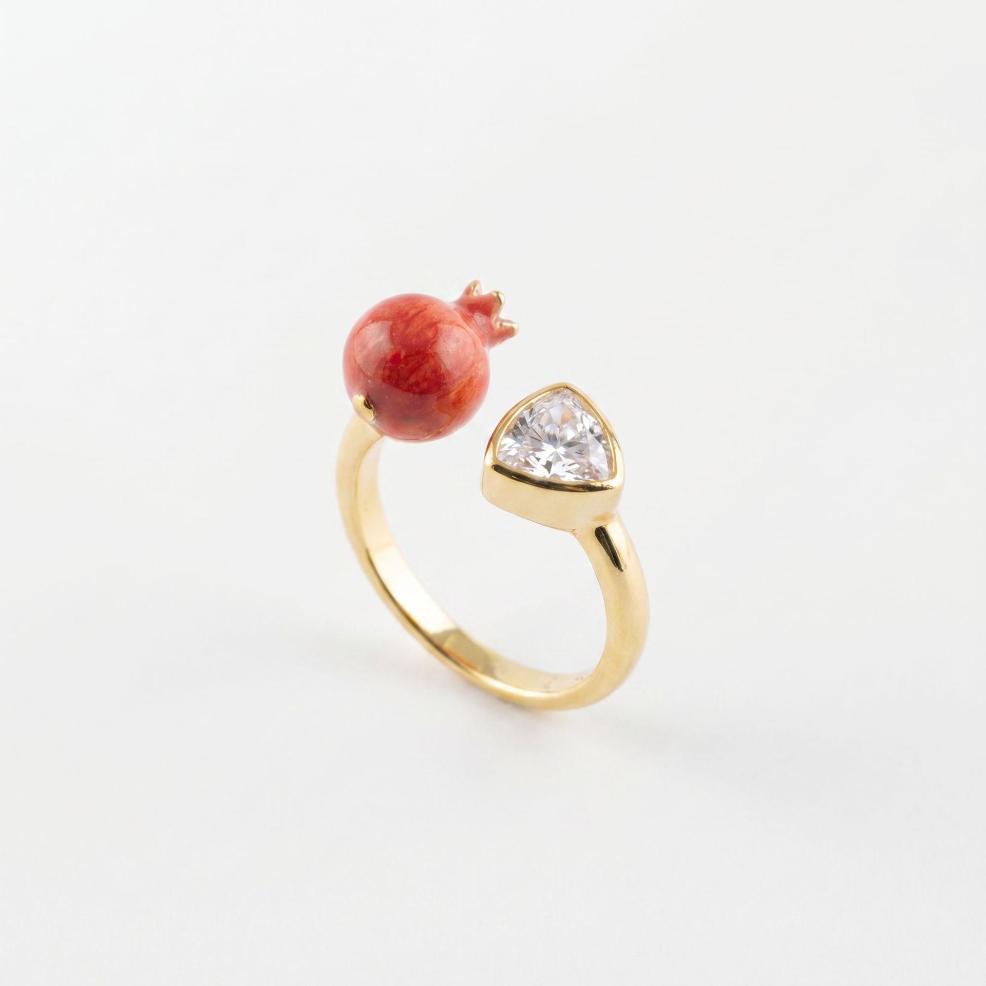 Whimsical Fruit & Vegetable Enamel Open Ring – Zirconia-Set Adjustable Gold-Plated Colour-Retaining