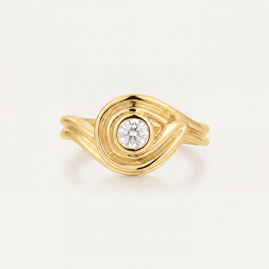 Titanium Steel 18K Gold-Plated Colour-Retaining Plain Band Ring – Round & Triangle Asymmetric Solid Open Design