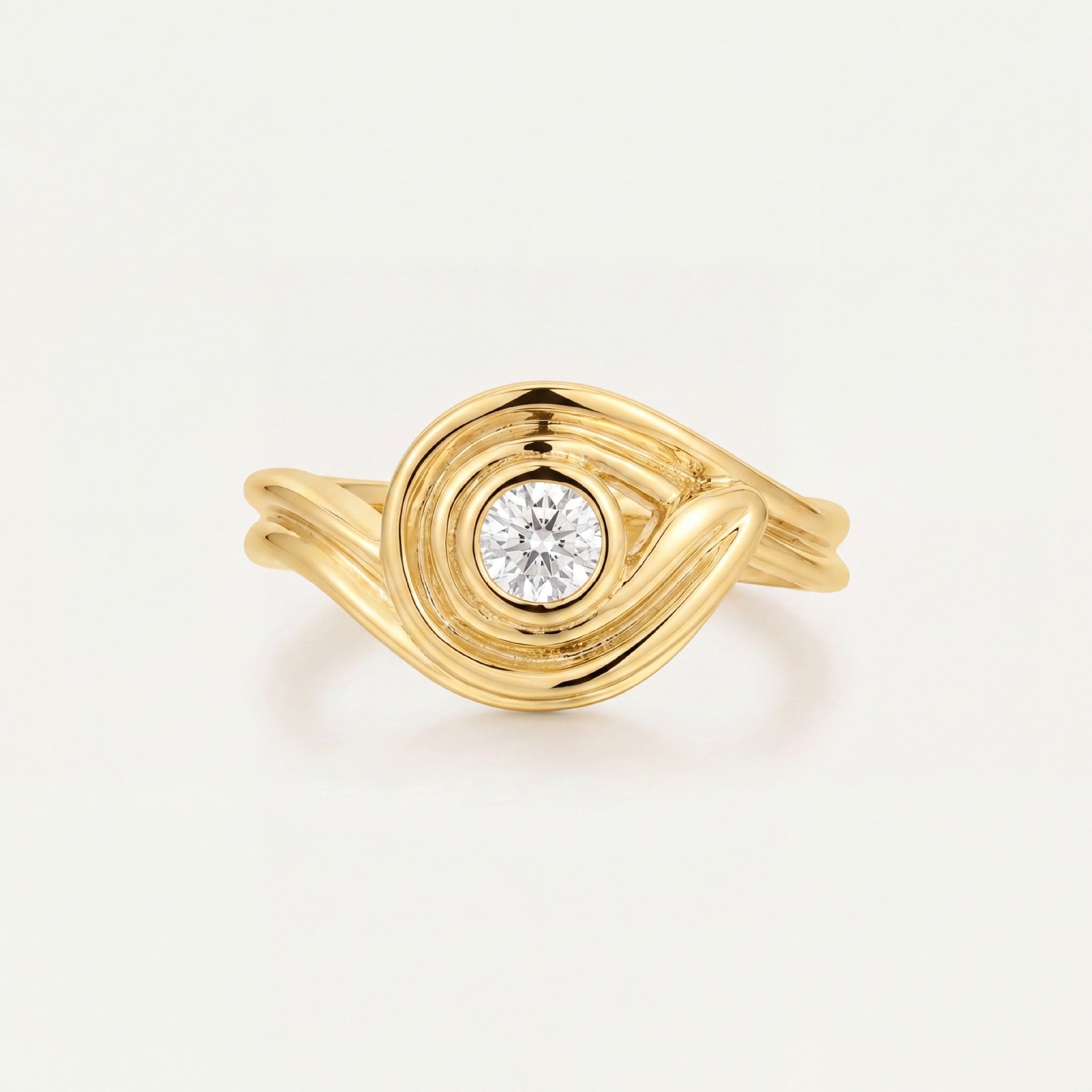 Titanium Steel 18K Gold-Plated Colour-Retaining Plain Band Ring – Round & Triangle Asymmetric Solid Open Design