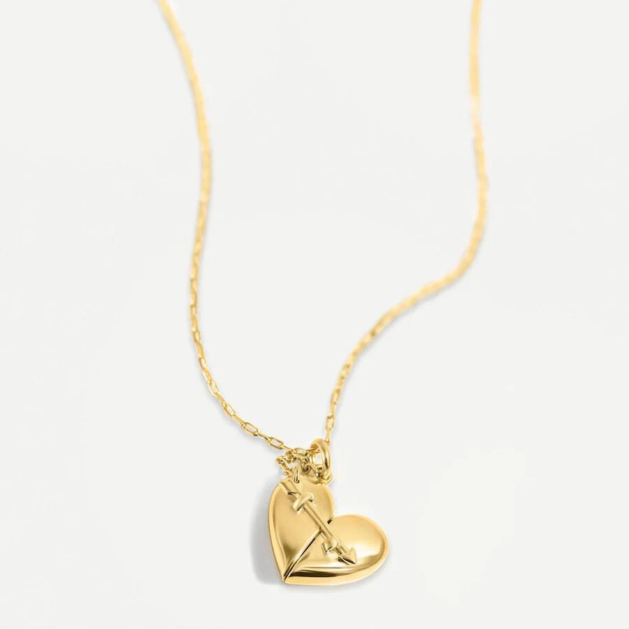 Valentine's Day Heart Locket Pendant Necklace – Openable Keepsake Peach Heart Collarbone Chain, Copper with Real Gold Plating
