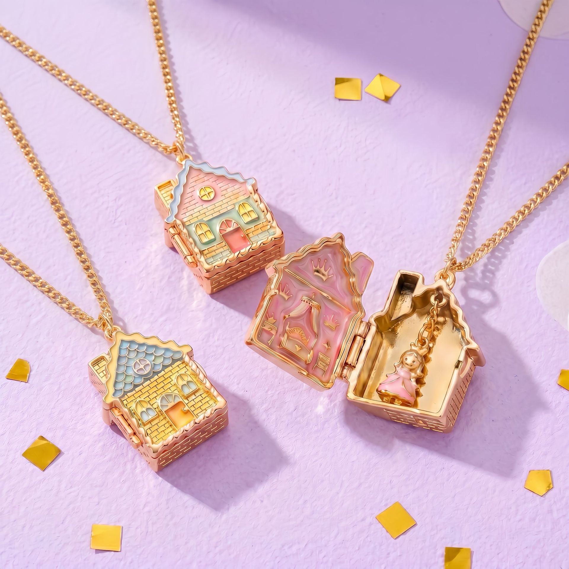 Fairytale Gingerbread House Openable Pendant Necklace – Enamel Colour-Retaining
