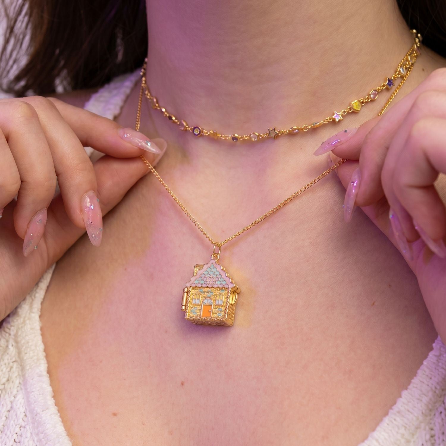 Fairytale Gingerbread House Openable Pendant Necklace – Enamel Colour-Retaining