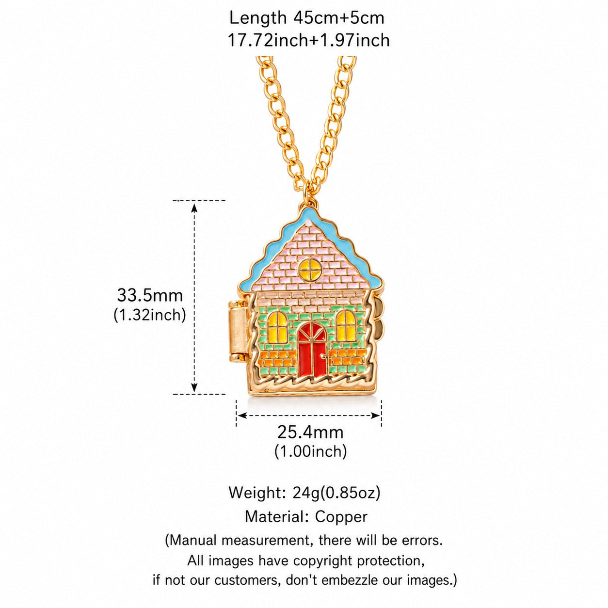 Fairytale Gingerbread House Openable Pendant Necklace – Enamel Colour-Retaining