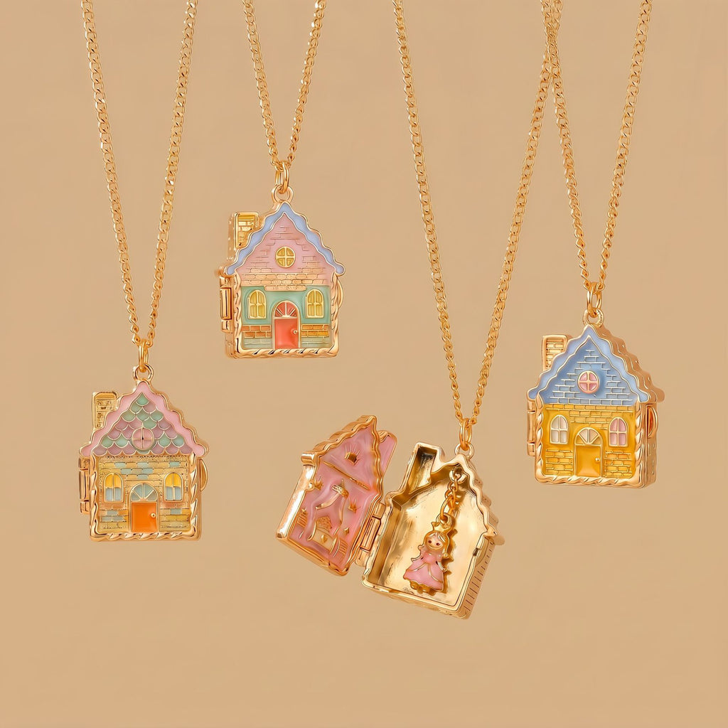 Fairytale Gingerbread House Openable Pendant Necklace – Enamel Colour-Retaining