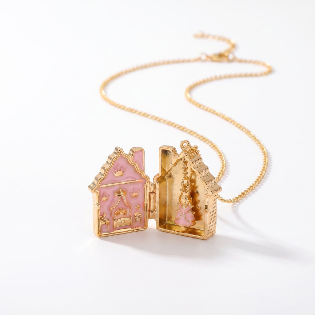 Fairytale Gingerbread House Openable Pendant Necklace – Enamel Colour-Retaining