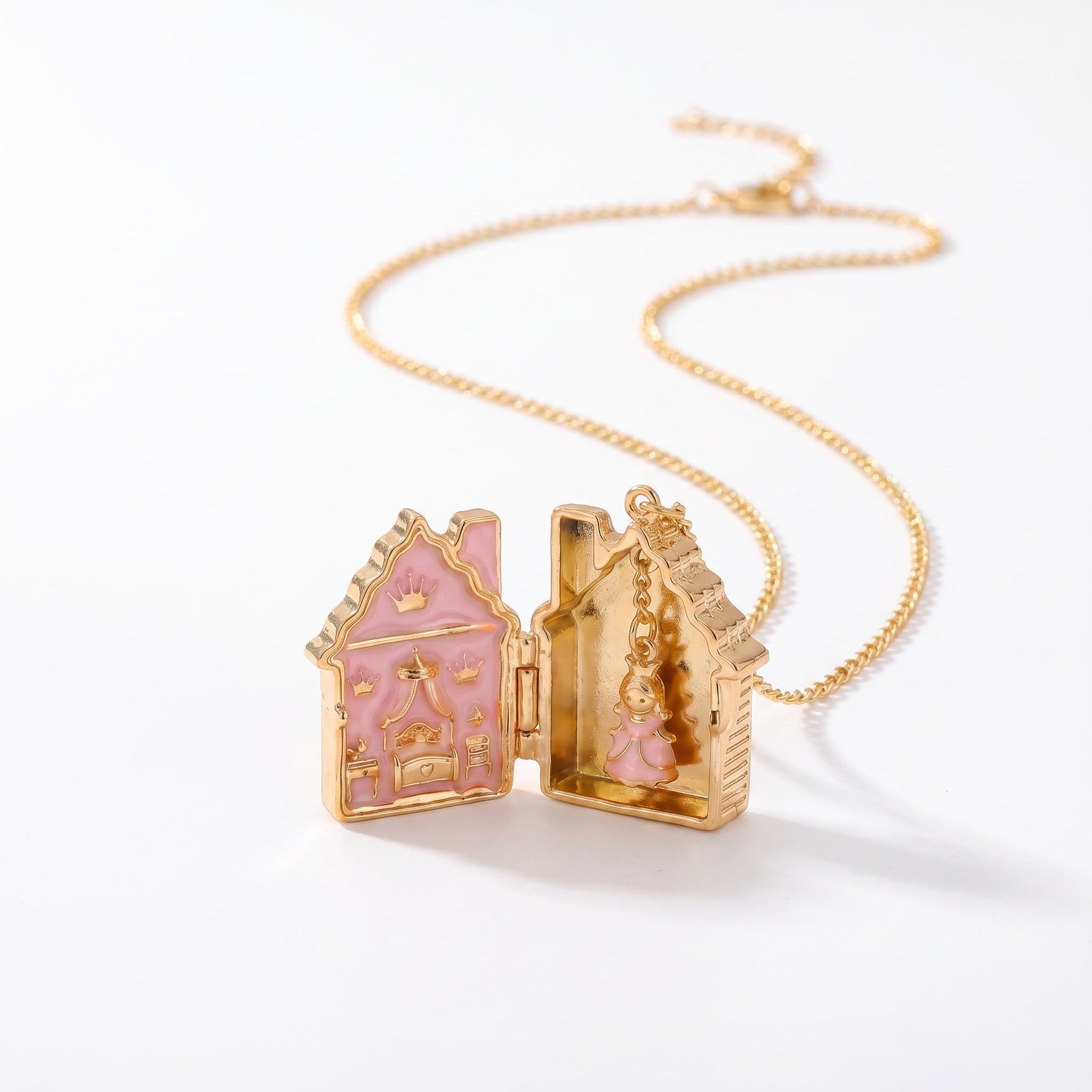 Fairytale Gingerbread House Openable Pendant Necklace – Enamel Colour-Retaining