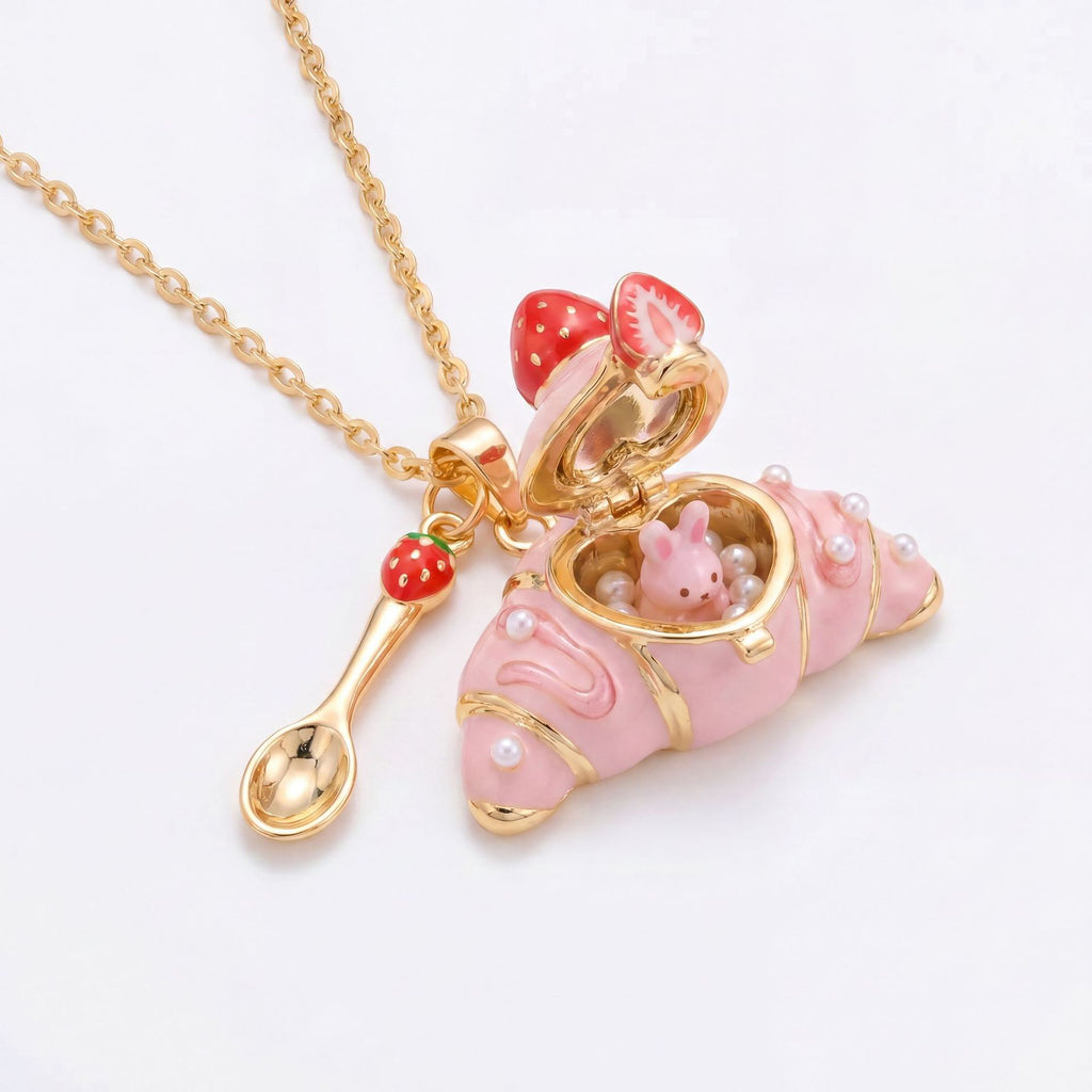 Openable Croissant Necklace – Cute Animal Charm, High-Quality Colour-Retaining