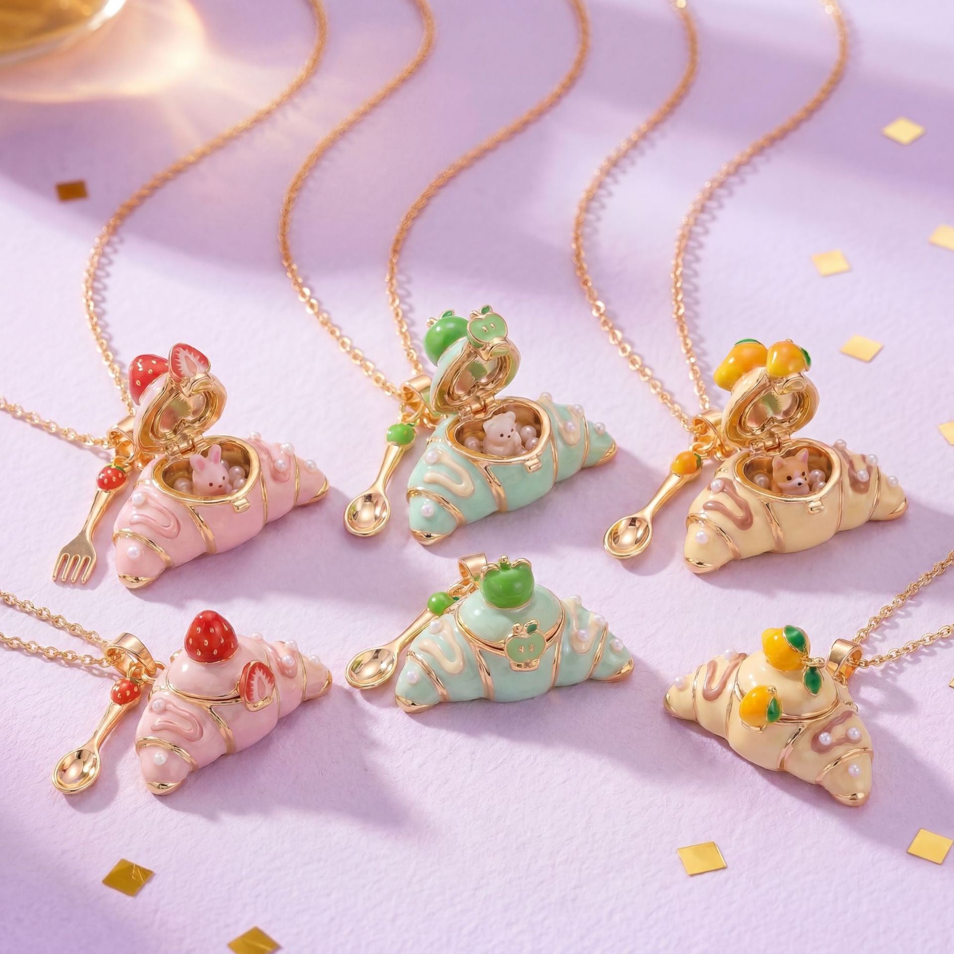 Openable Croissant Necklace – Cute Animal Charm, High-Quality Colour-Retaining