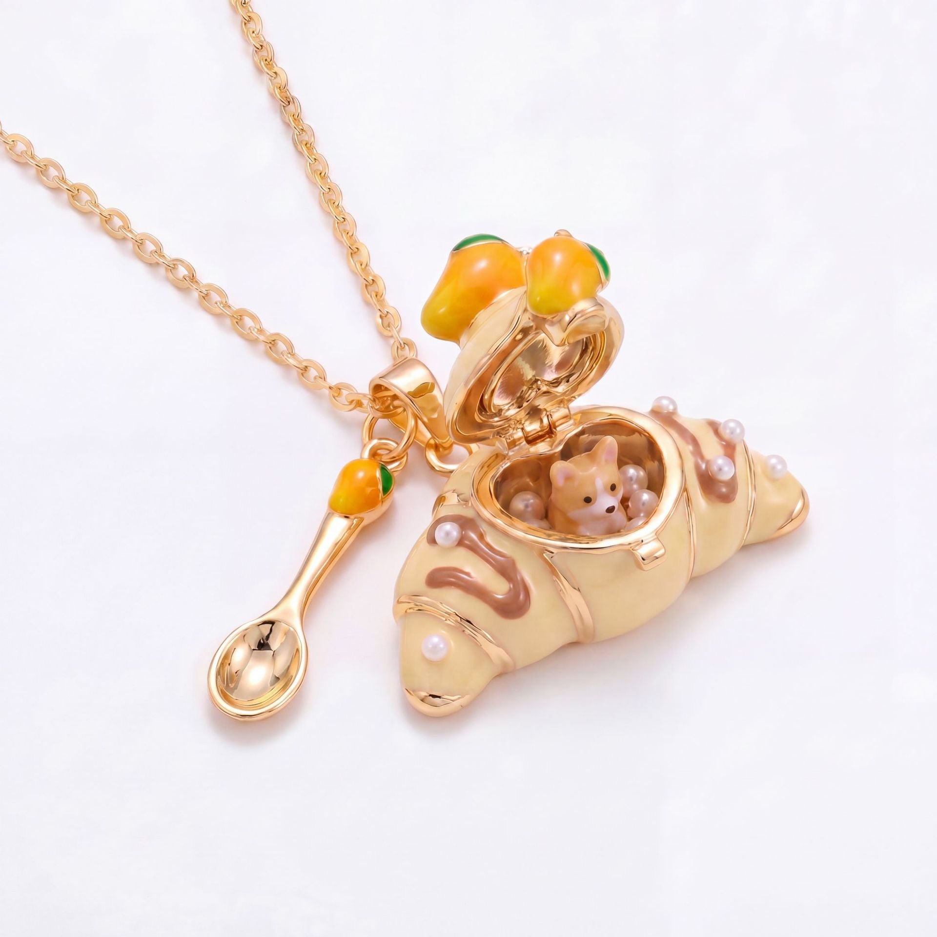 Openable Croissant Necklace – Cute Animal Charm, High-Quality Colour-Retaining