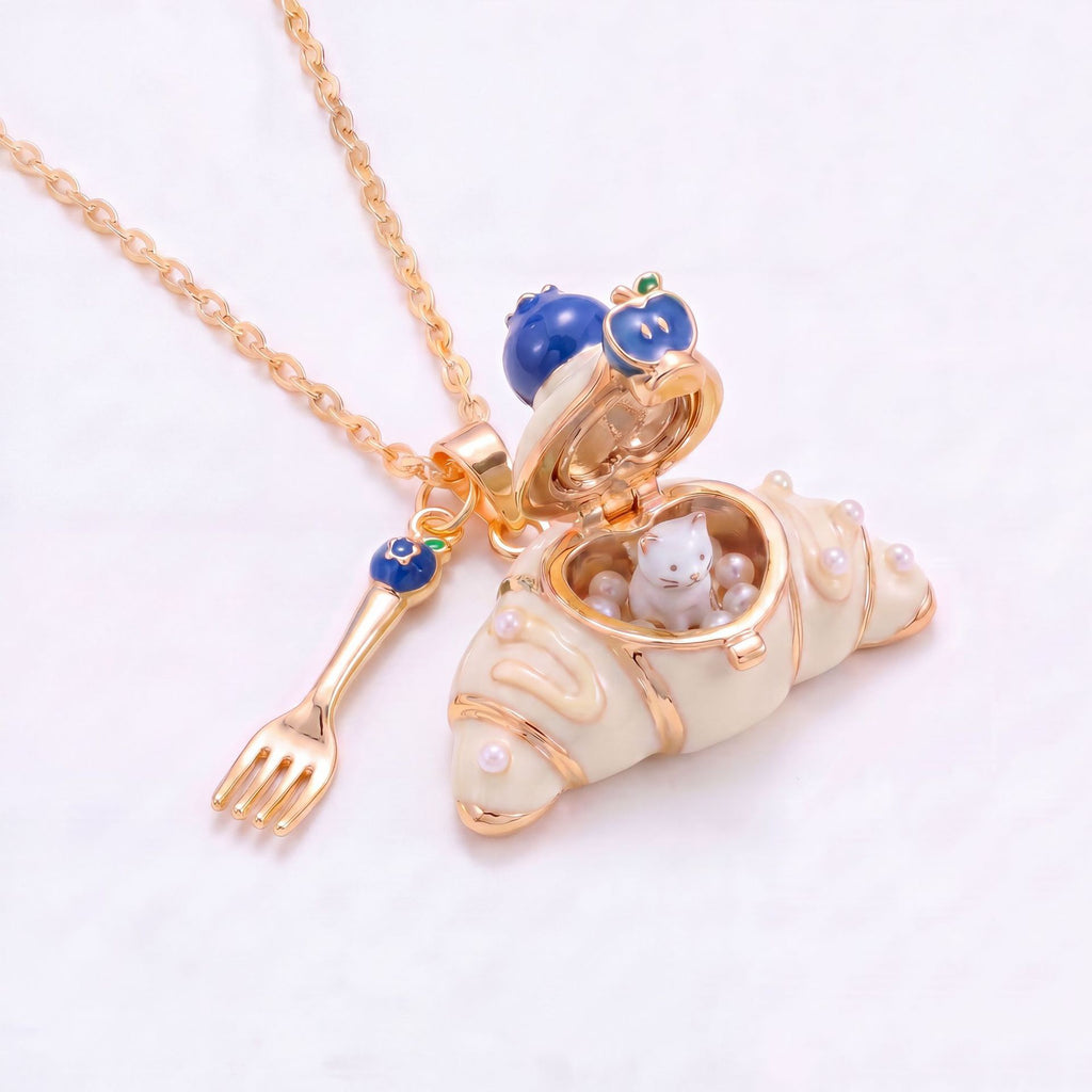 Openable Croissant Necklace – Cute Animal Charm, High-Quality Colour-Retaining