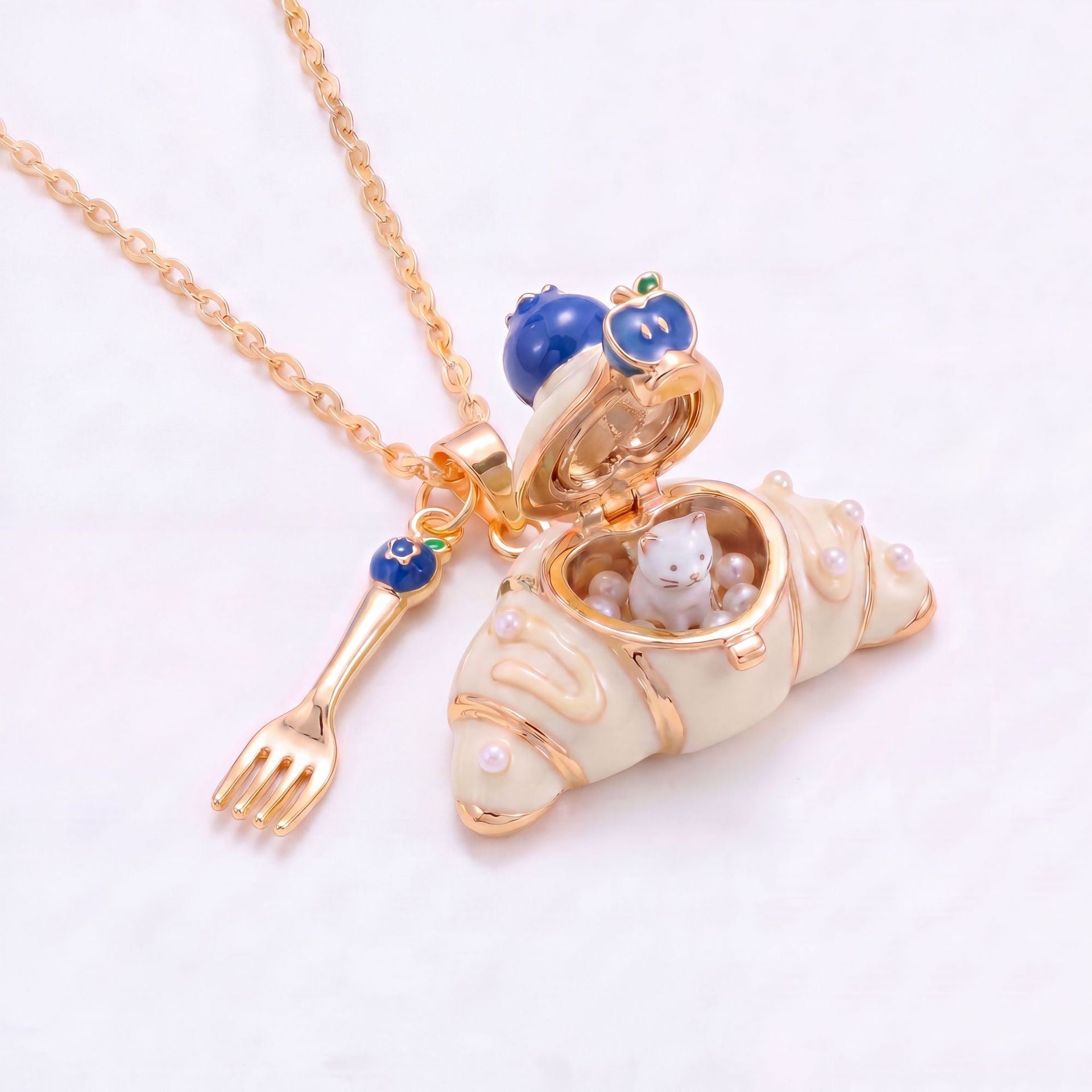 Openable Croissant Necklace – Cute Animal Charm, High-Quality Colour-Retaining