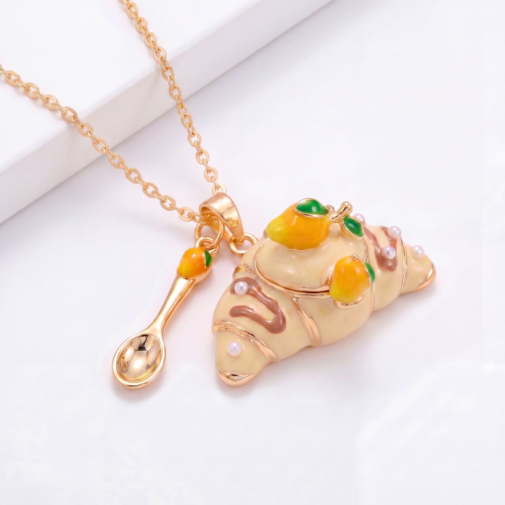 Openable Croissant Necklace – Cute Animal Charm, High-Quality Colour-Retaining