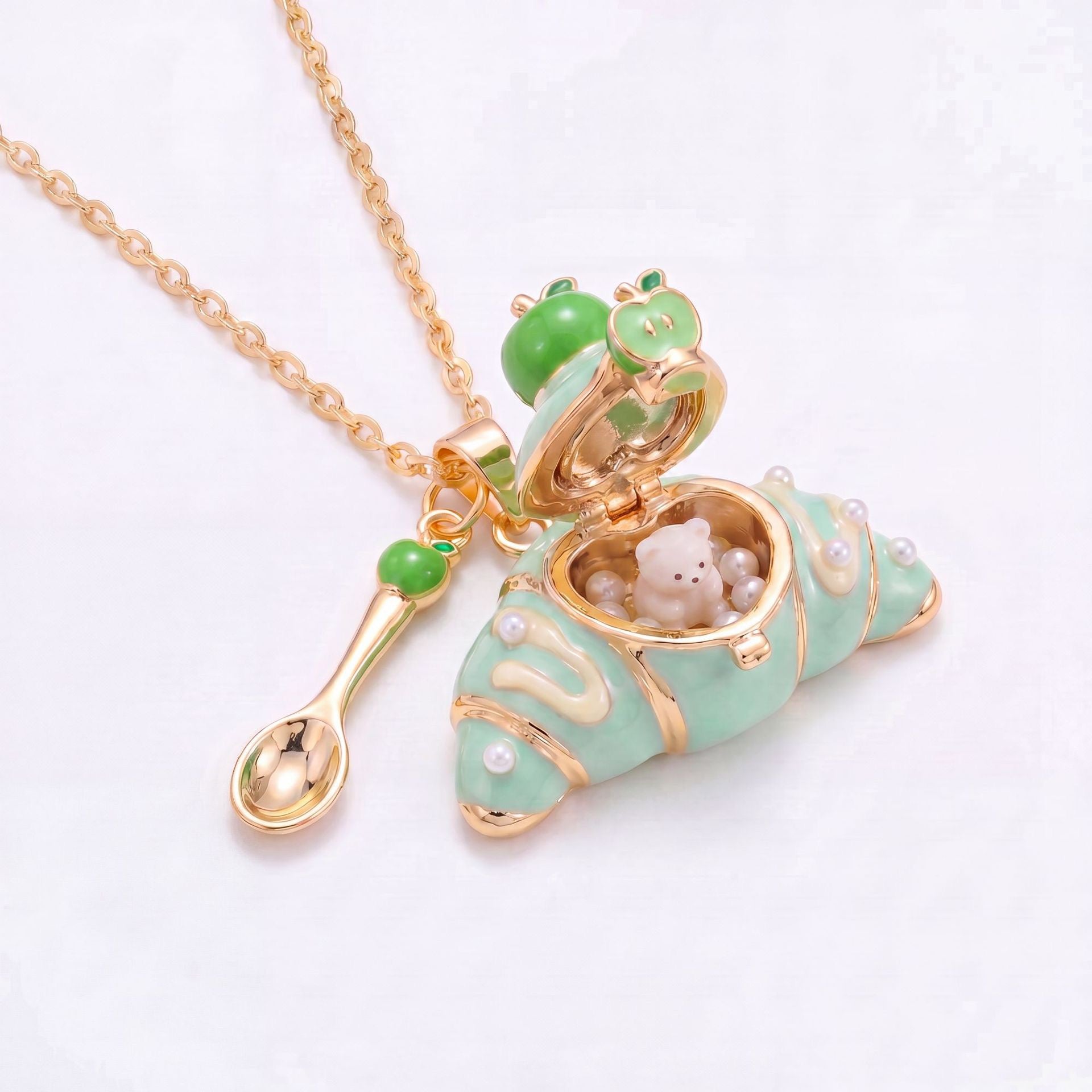 Openable Croissant Necklace – Cute Animal Charm, High-Quality Colour-Retaining