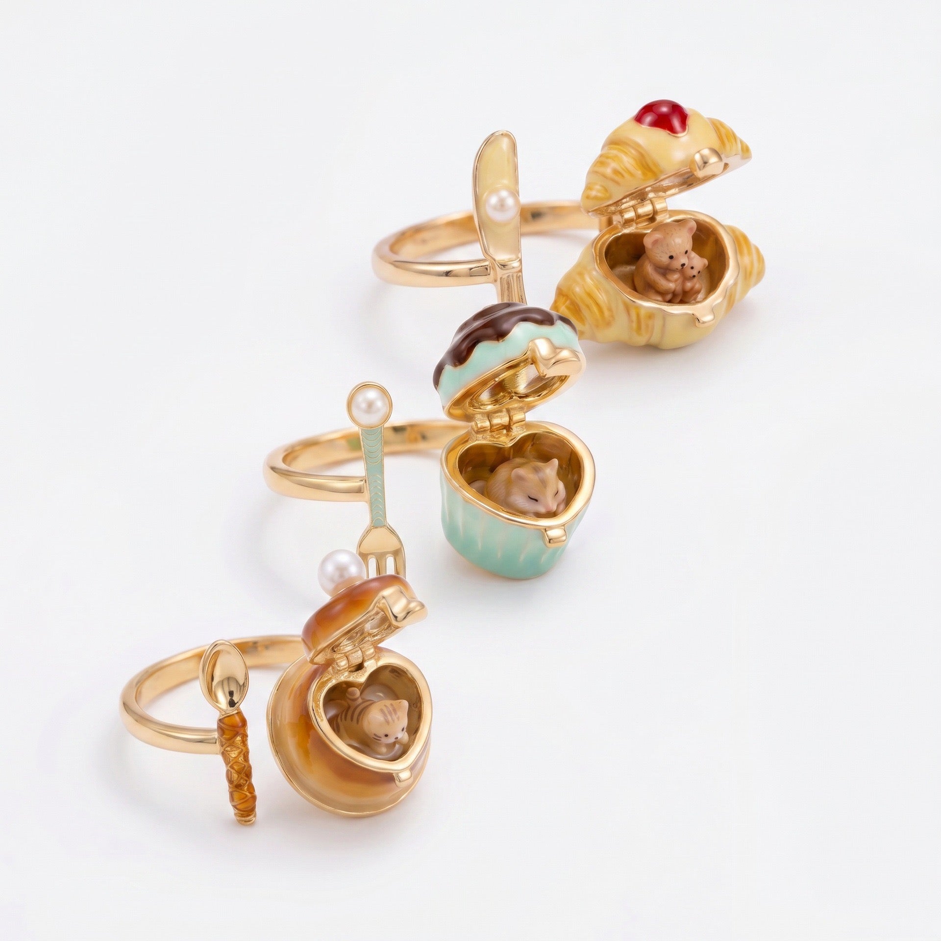 Miniature Food Play Openable Jewellery – Cat, Hamster & Bear Dessert Charm Necklaces & Rings, Viral Girly Collection