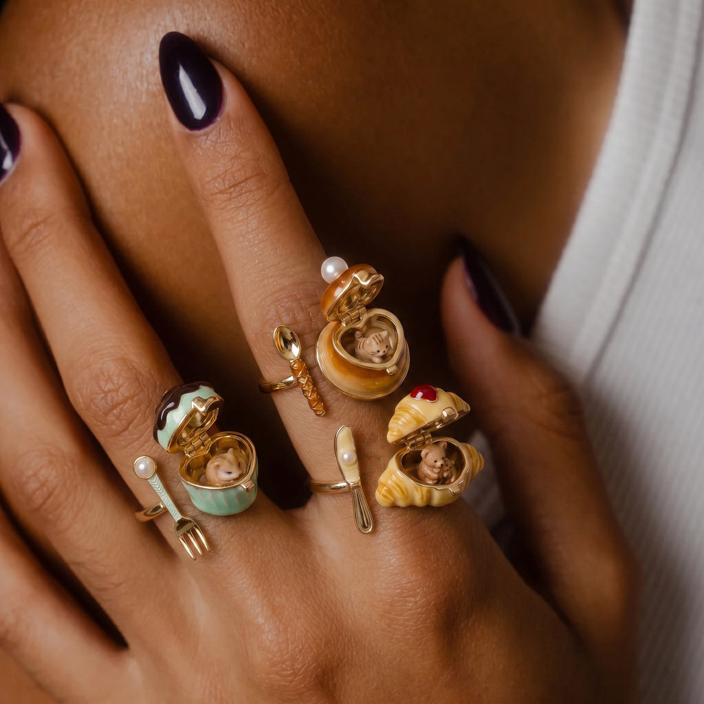 Miniature Food Play Openable Jewellery – Cat, Hamster & Bear Dessert Charm Necklaces & Rings, Viral Girly Collection