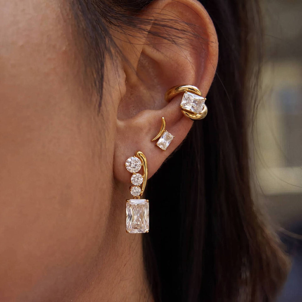 Vintage Wide-Band Zirconia Statement Earrings – Luxe, Versatile & Refined