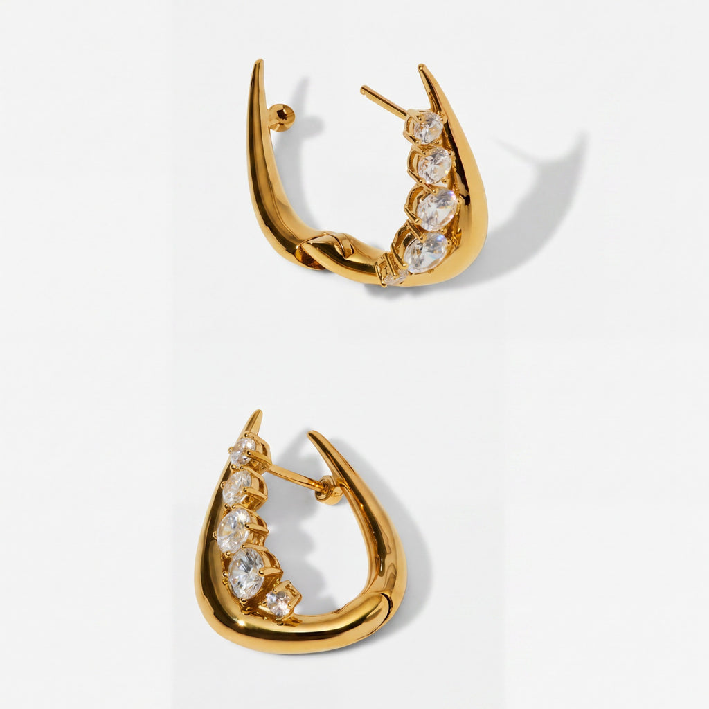 Vintage Wide-Band Zirconia Statement Earrings – Luxe, Versatile & Refined