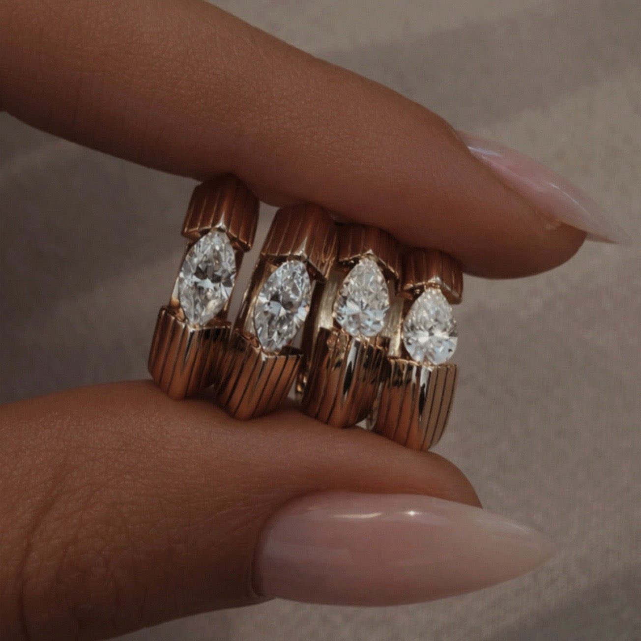 Vintage Ribbed Embossed Irregular Zirconia Stud Earrings
