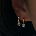 Minimalist Luxury 18K Gold Plated Titanium Steel Single Diamond Zirconia Pendant Earrings - UMI