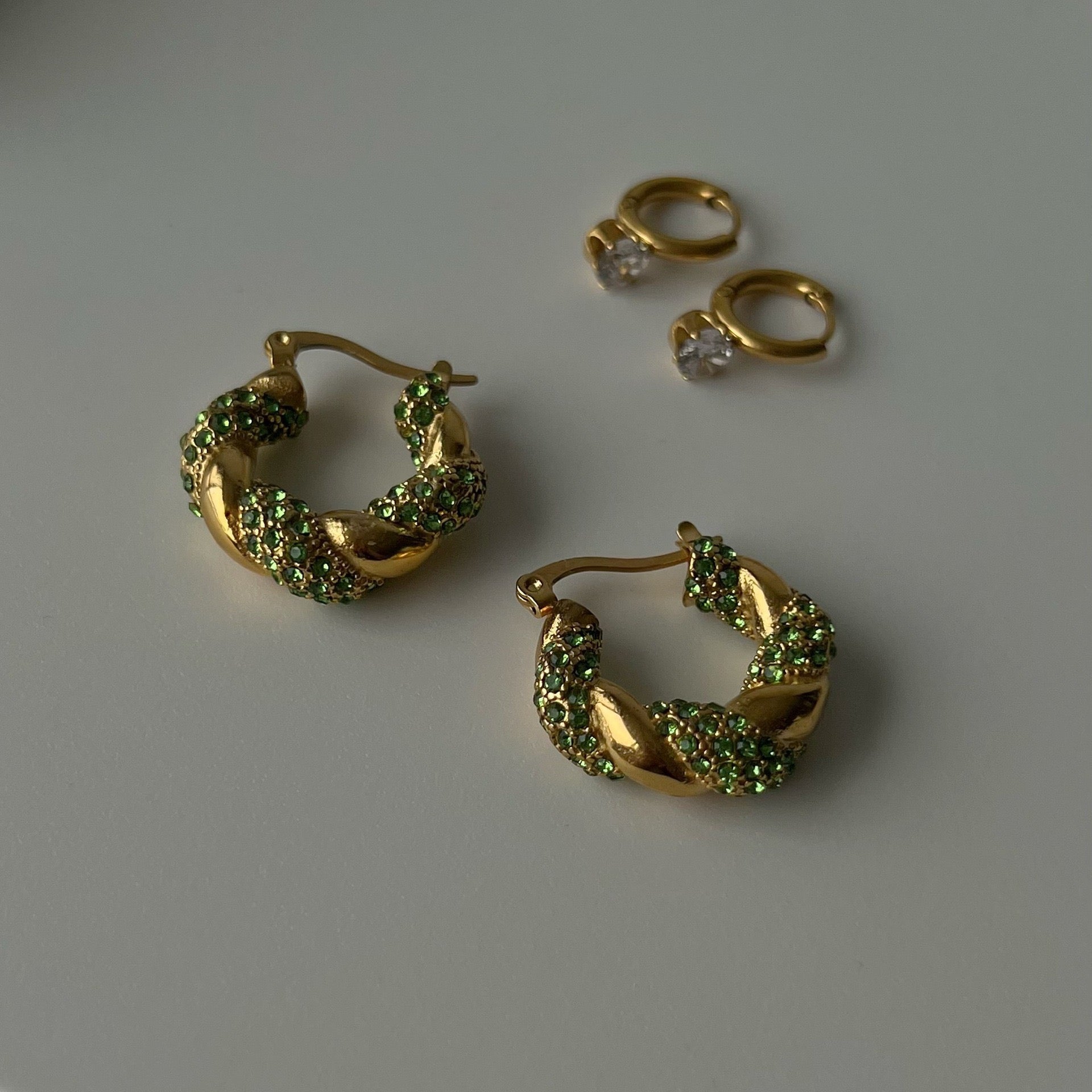 Minimalist Luxury 18K Gold Plated Titanium Steel Single Diamond Zirconia Pendant Earrings