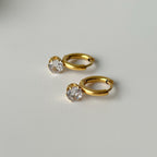 Minimalist Luxury 18K Gold Plated Titanium Steel Single Diamond Zirconia Pendant Earrings - UMI