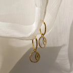 Vintage 3D Coin Sun & Moon Earrings | Mother-of-Pearl Pendant Hoops | 18K Gold Plated - UMI