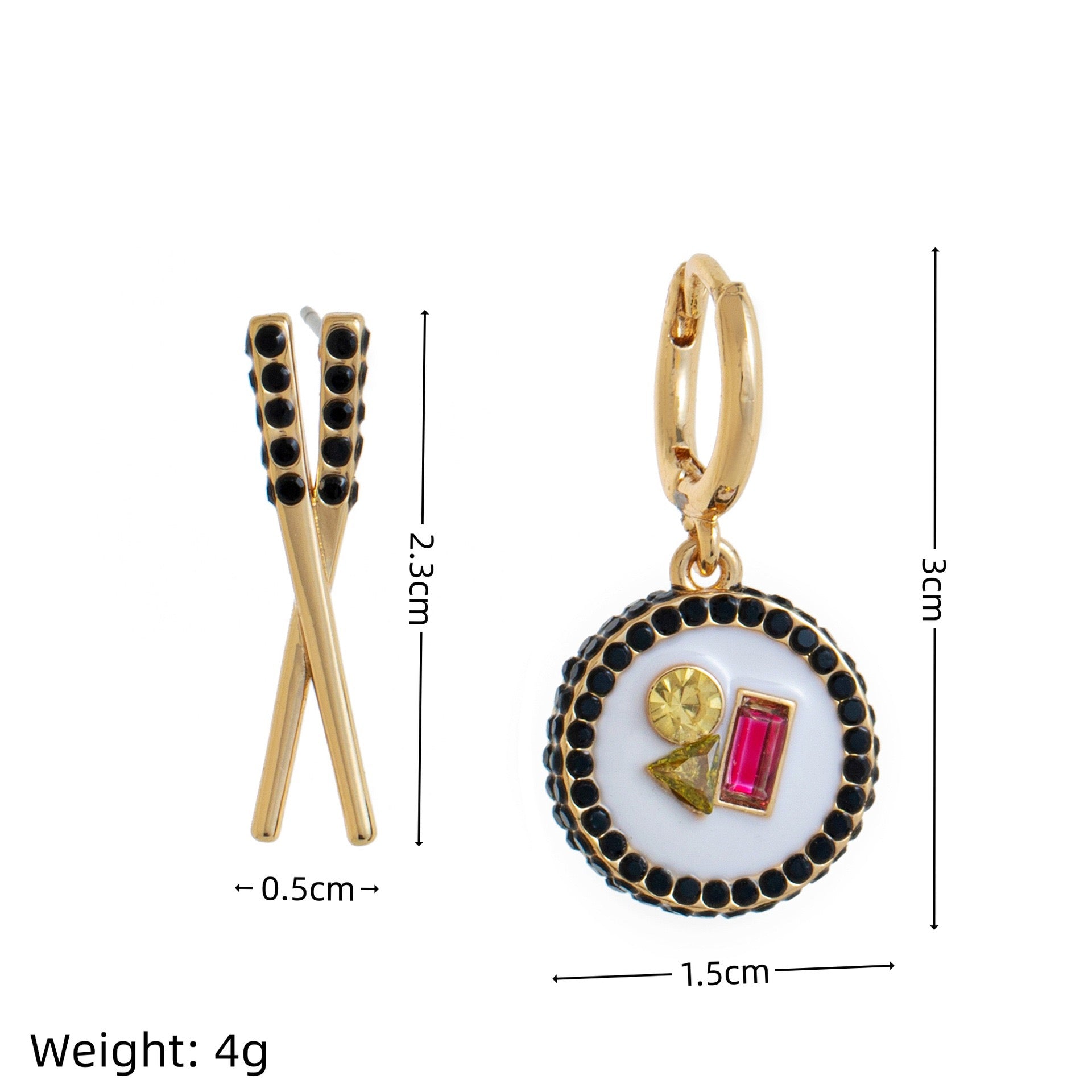 INS Creative Breakfast Food Stud Earrings | Asymmetric Rhinestone Cute Vacation Jewelry