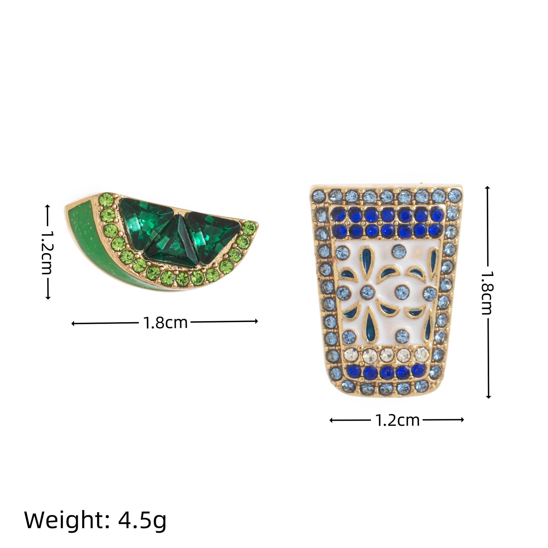 INS Creative Breakfast Food Stud Earrings | Asymmetric Rhinestone Cute Vacation Jewelry