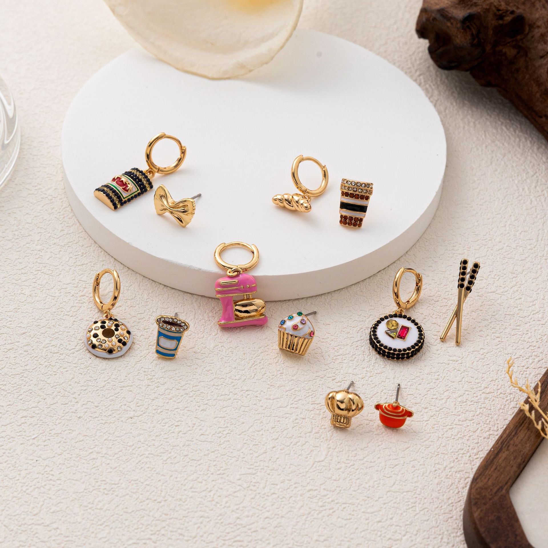 INS Creative Breakfast Food Stud Earrings | Asymmetric Rhinestone Cute Vacation Jewelry