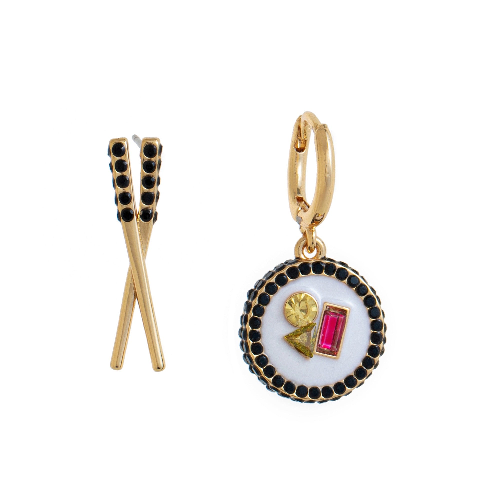 INS Creative Breakfast Food Stud Earrings | Asymmetric Rhinestone Cute Vacation Jewelry