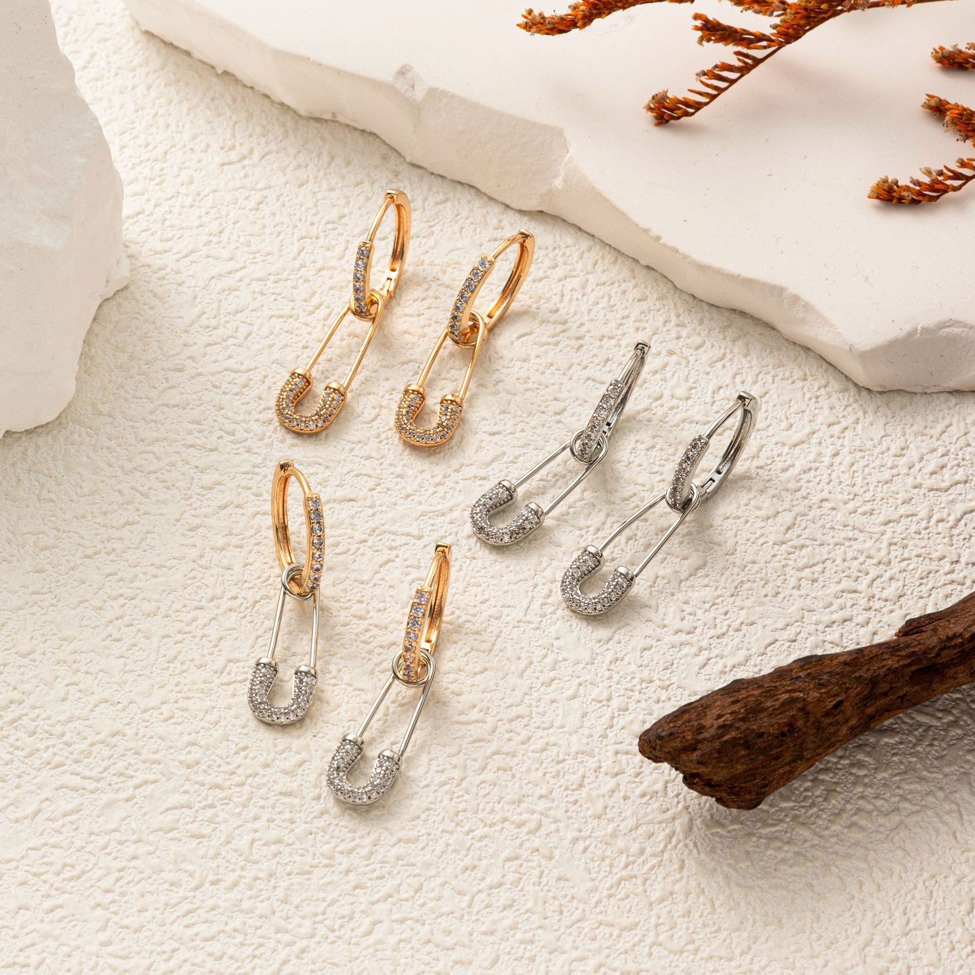 Minimalist INS Paperclip Zirconia Earrings | Titanium Steel High Color Retention