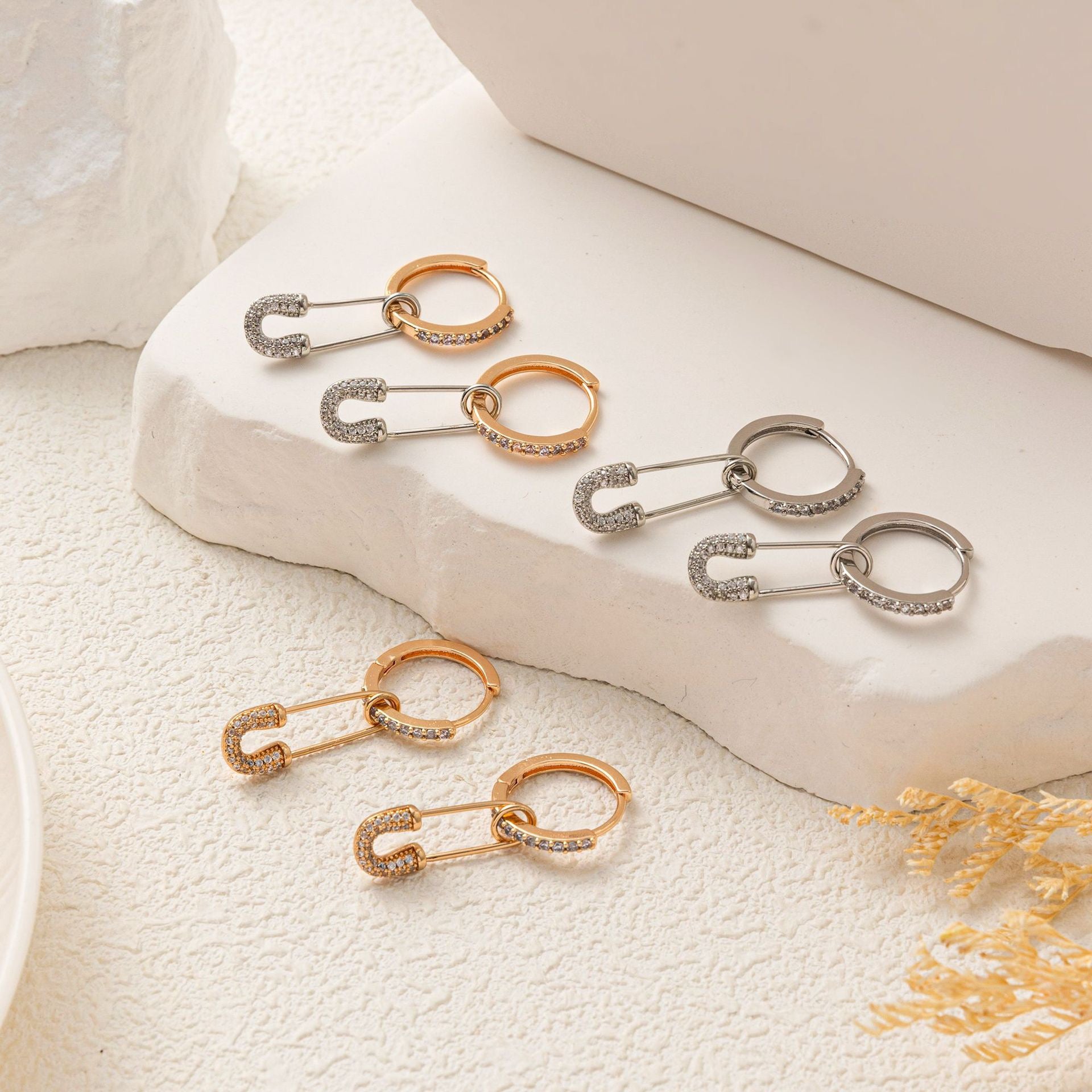 Minimalist INS Paperclip Zirconia Earrings | Titanium Steel High Color Retention