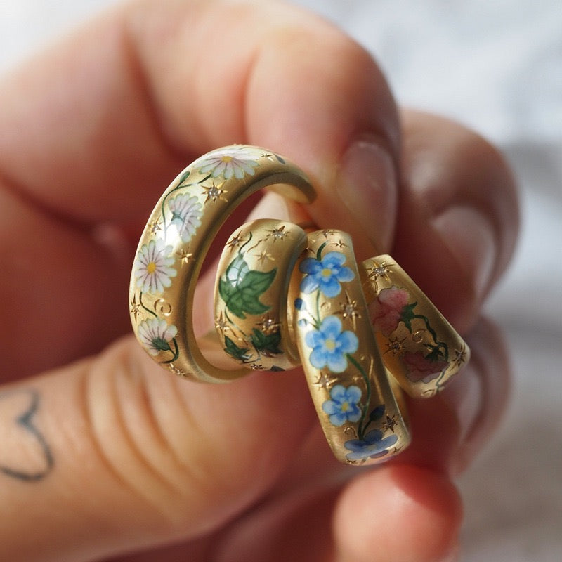 Titanium Steel Painted Floral Rose C-Hoop Earrings | Minimalist Luxury Niche Design