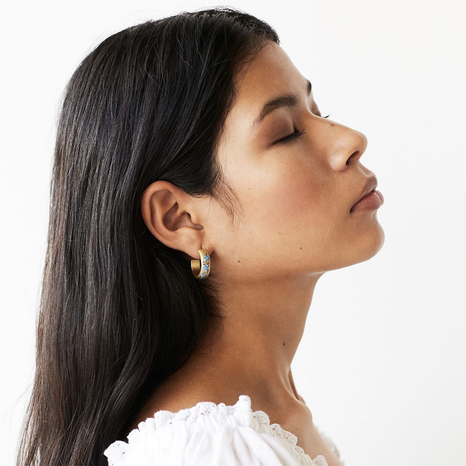 Titanium Steel Painted Floral Rose C-Hoop Earrings | Minimalist Luxury Niche Design