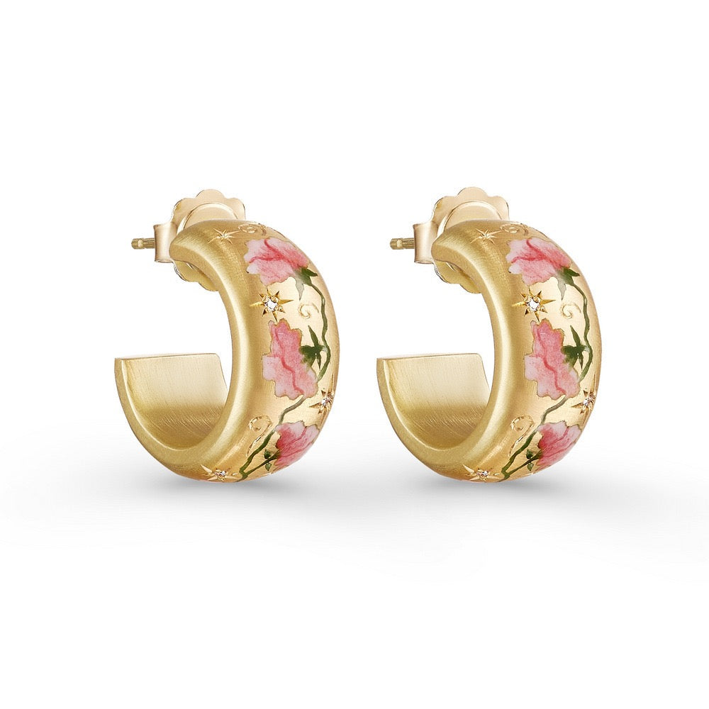 Titanium Steel Painted Floral Rose C-Hoop Earrings | Minimalist Luxury Niche Design
