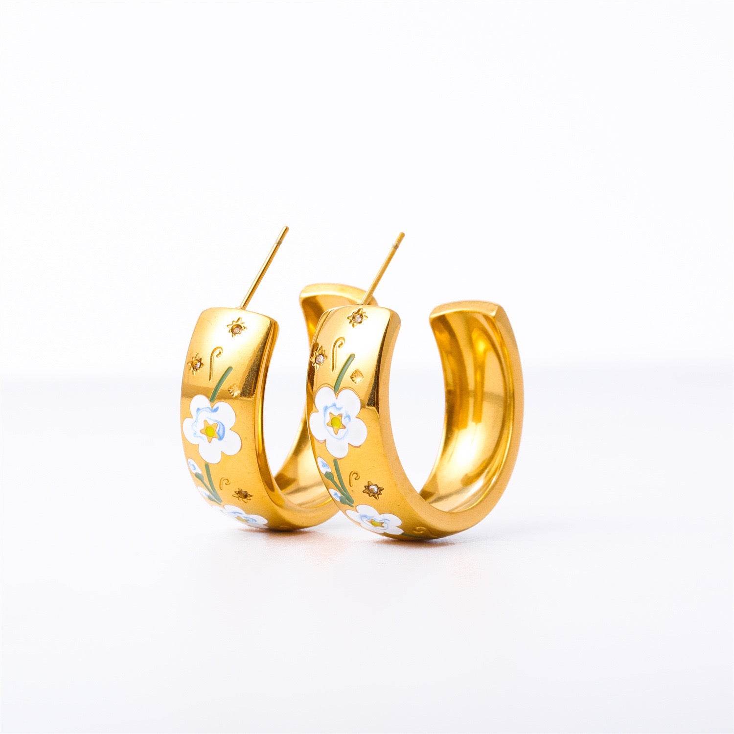 Titanium Steel Painted Floral Rose C-Hoop Earrings | Minimalist Luxury Niche Design