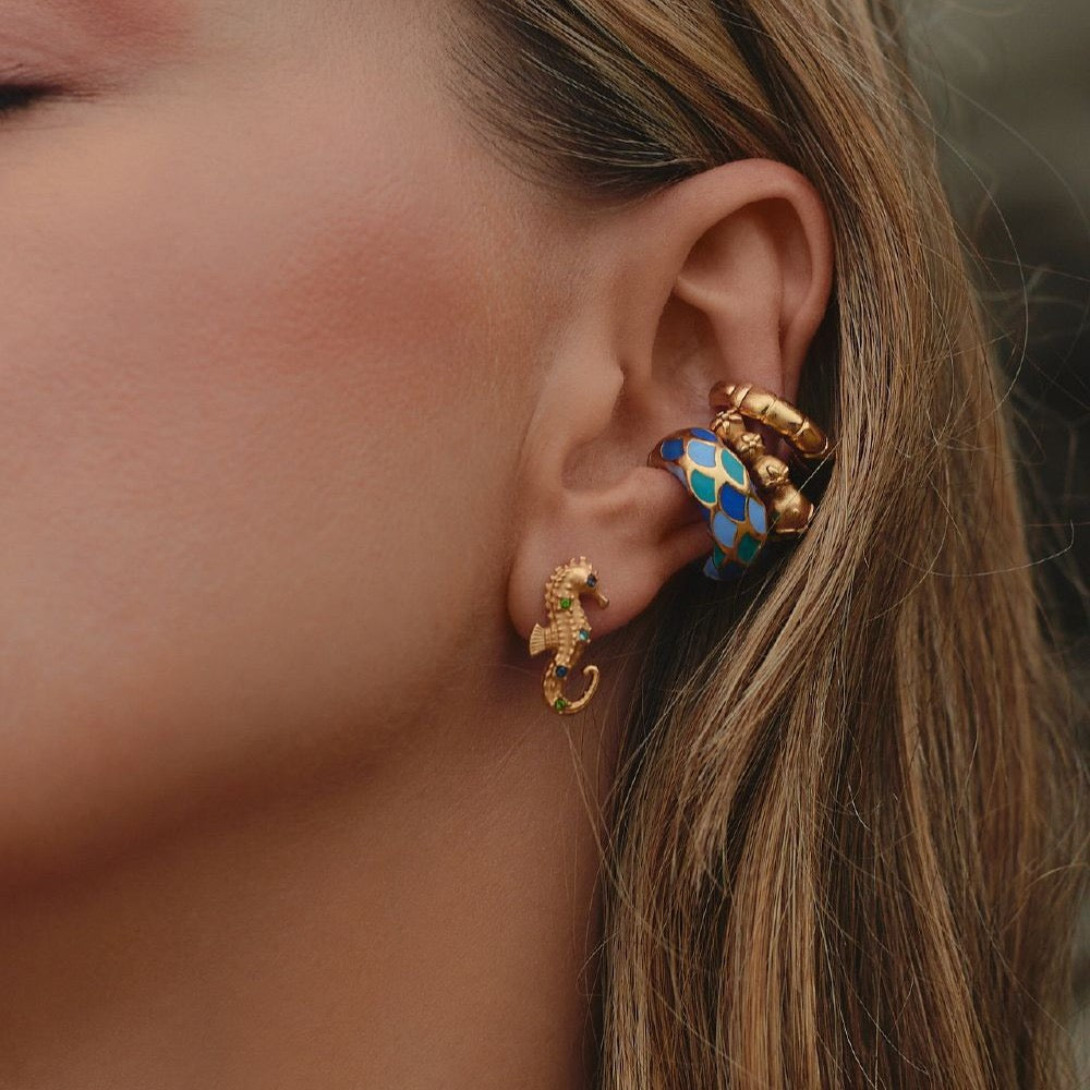 Ocean Stud Earrings & Ear Clips | Gold Plated Dopamine Style | Bestselling New Arrival