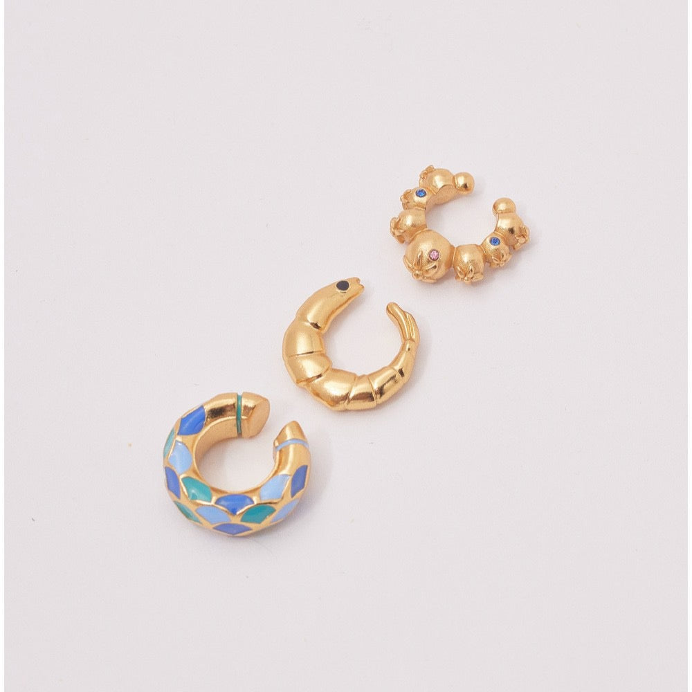 Ocean Stud Earrings & Ear Clips | Gold Plated Dopamine Style | Bestselling New Arrival