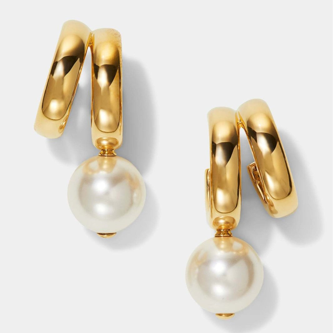 Irregular Line Pearl Stud Earrings | INS Design | 18K Gold Plated High Colour Retention