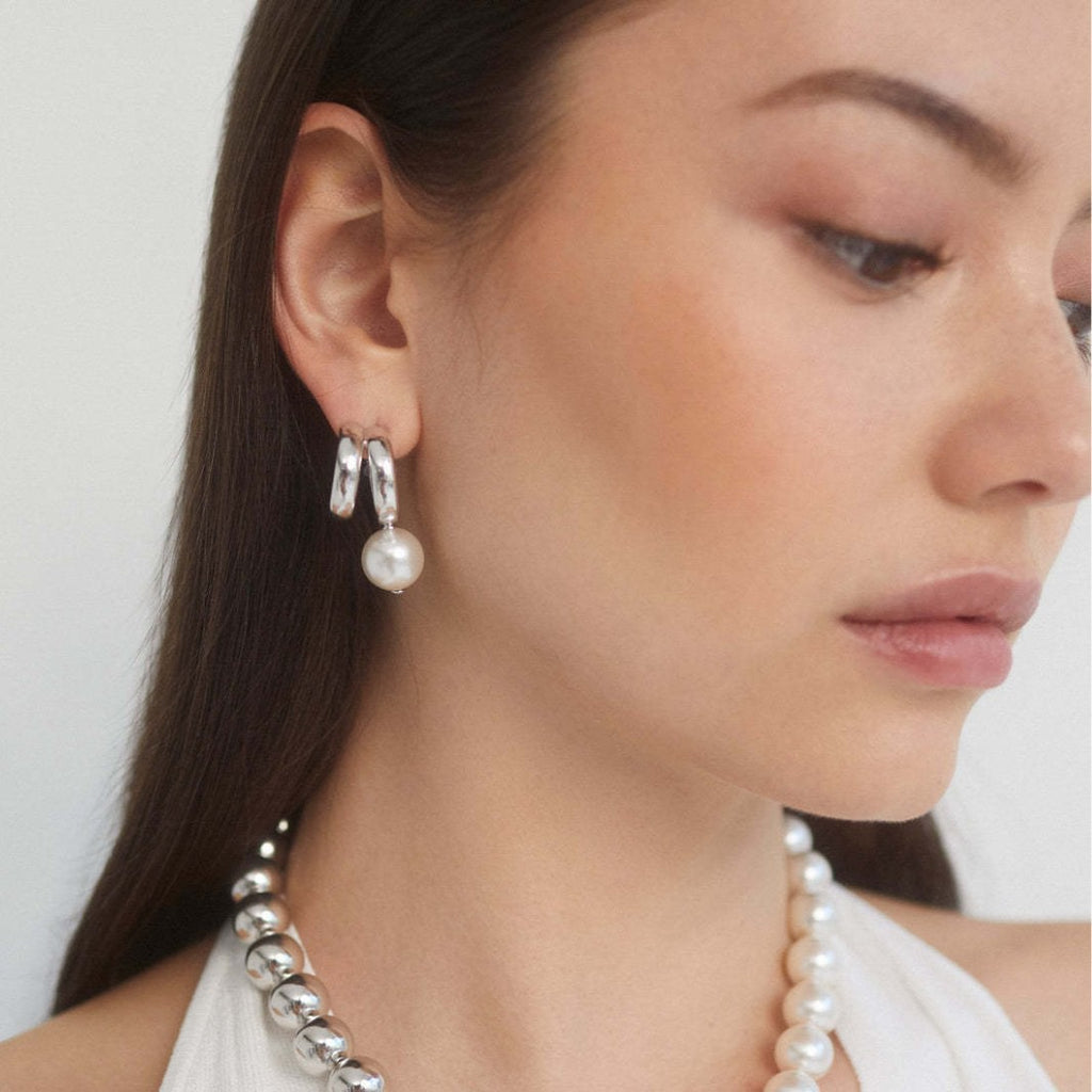 Irregular Line Pearl Stud Earrings | INS Design | 18K Gold Plated High Colour Retention