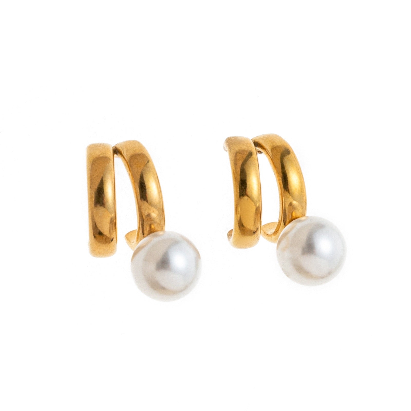 Irregular Line Pearl Stud Earrings | INS Design | 18K Gold Plated High Colour Retention