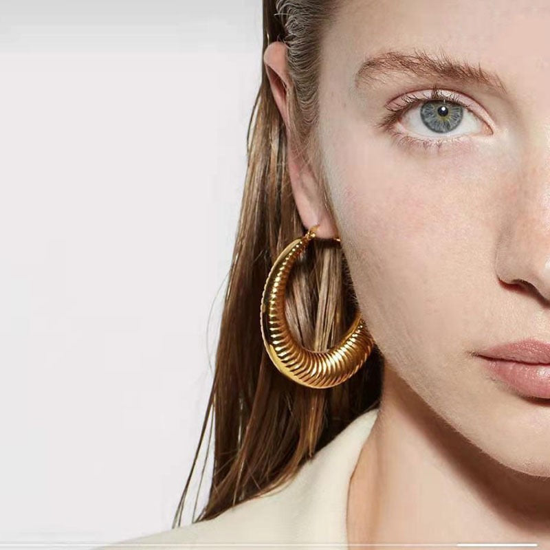 Elegant Minimalist Hoop Earrings | Celine-Inspired INS Style | Gold Plated High Colour Retention